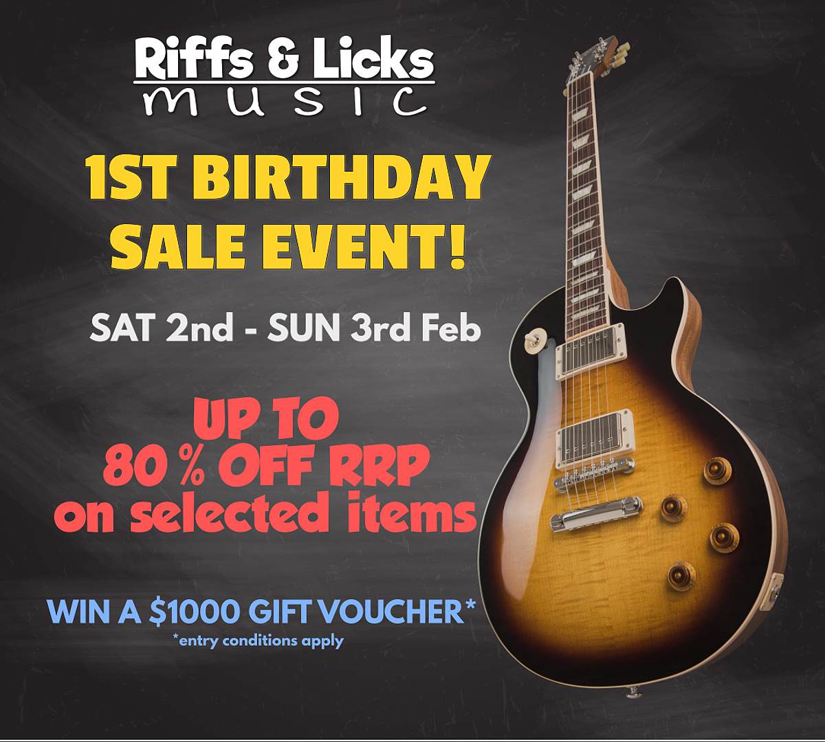 Riffs & Licks Music 1st Birthday Sale